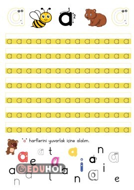 a harfi çalışma kağıtları