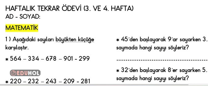 3. VE 4. HAFTA TEKRAR ÖDEVİ