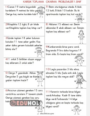 KARIŞIK TOPLAMA ÇIKARMA PROBLEMLERİ 1.sınıf