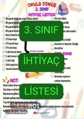 3. Sınıf İhtiyaç Listesi