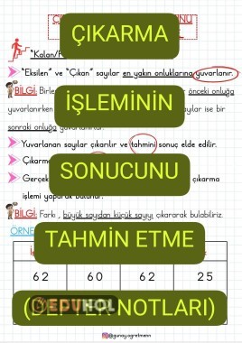 Çıkarmanın Sonucunu TAHMİN Etme(Defter Notları)
