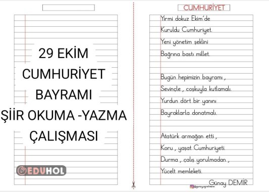 CUMHURİYET ŞİİRİM (Okuma ve Yazma Çalışması)