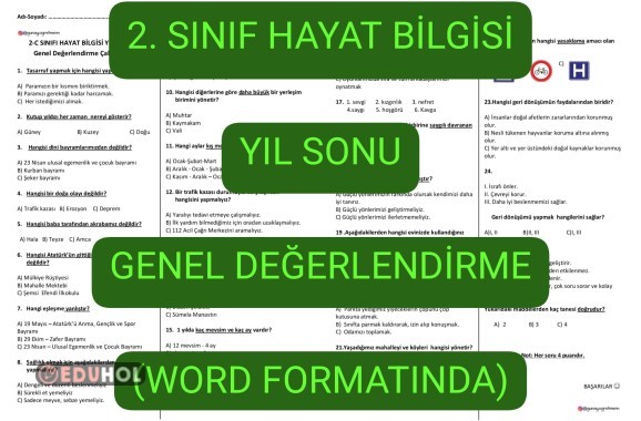 Hayat Bilgisi Yıl Sonu Genel Değerlendirme(Word Formatında)
