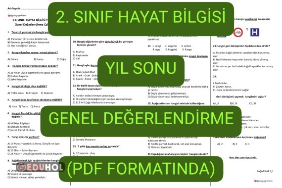 Hayat Bilgisi Yıl Sonu Genel Değerlendirme (PDF Formatında)