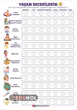 YAŞAM BECERİLERİM(HAFTALIK TABLO)