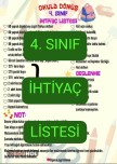 4. Sınıf İhtiyaç Listesi