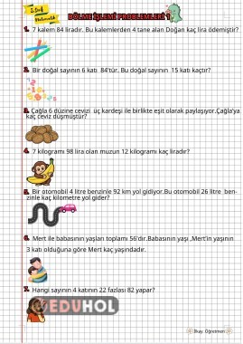 Bölme İşlemi Problemleri 2 / Defter Çalışması