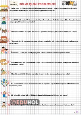 Bölme İşlemi Problemleri Defter Çalışması