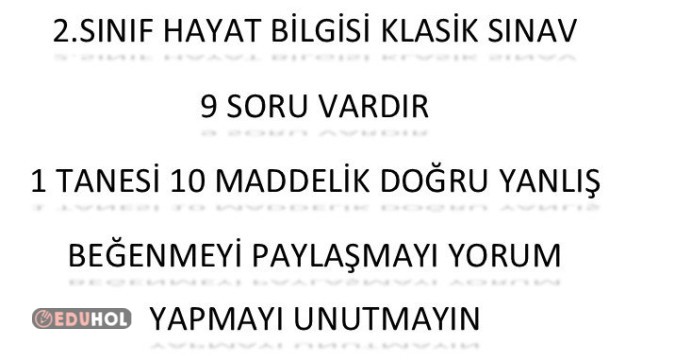 2. SINIF HAYAT BİLGİSİ KLASİK SINAV