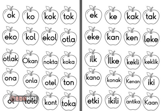 o ve k sesi hece kelime pekiştirme defter etkinliği