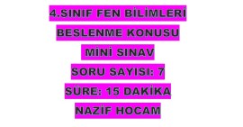 4.SINIF BESİNLER MİNİ SINAV