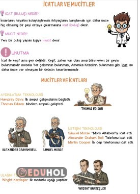 İcatlar ve mucitler anlatım ve soruları