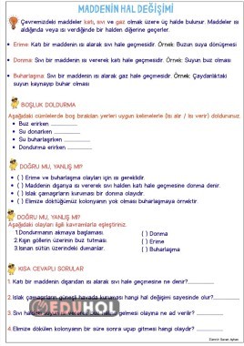 Maddenin Hal Değişimi Soruları