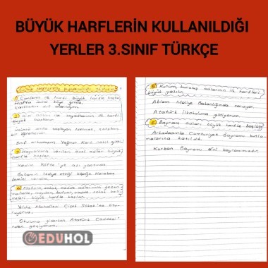 Büyük harflerin kullanıldığı yerler 3.sınıf Türkçe