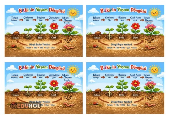 Bitkinin Yaşam Döngüsü Deftere Yapıştırma ve Pano Görseli