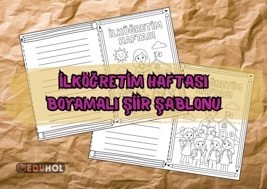 İlköğretim Haftası Boyamalı Şiir Şablonu