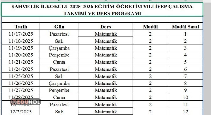 2025-2026 EĞİTİM-ÖĞRETİM YILI İYEP ÇALIŞMA TAKVİMİ VE DERS PROGRAMI