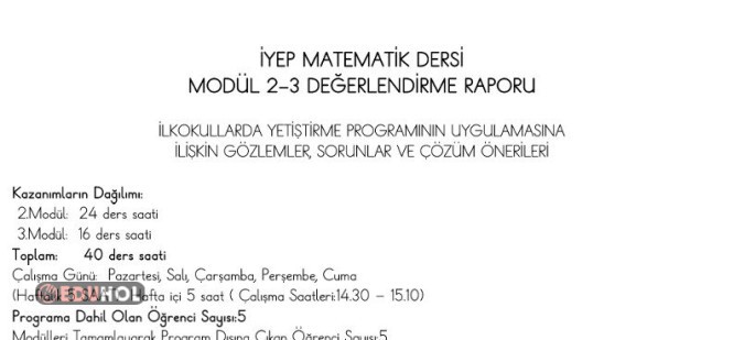 İYEP MATEMATİK DERSİ MODÜL 2-3 DEĞERLENDİRME RAPORU