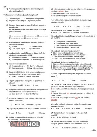 4.sınıf deneme sınavı dosyaları fen