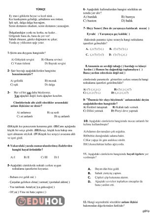 4.sınıf deneme sınavı dosyaları TÜRKÇE 1.sayfa