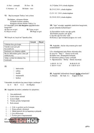 4.sınıf deneme sınavı dosyaları TÜRKÇE 2.sayfa