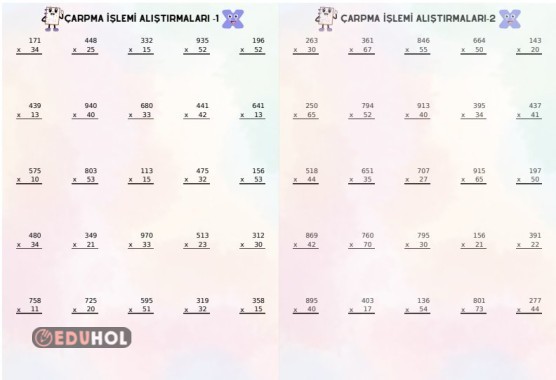 4.Sınıf Çarpma İşlemi Alıştırmaları