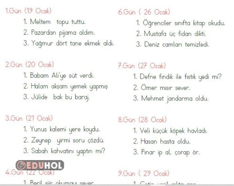 Her güne 3 cümle diktesi(Bazıları eski fiş cümleleri)