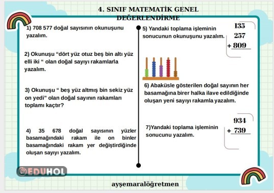 1-2. HAFTA MATEMATİK DEĞERLENDİRME