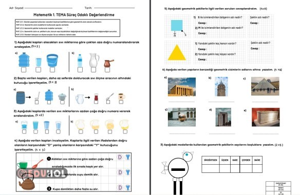 Matematik 1. Tema Süreç Değerlendirme