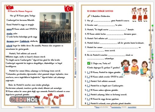 10 KASIM OKUMA ANLAMA METNİ VE DEĞERLENDİRME ETKİNLİĞİ -2