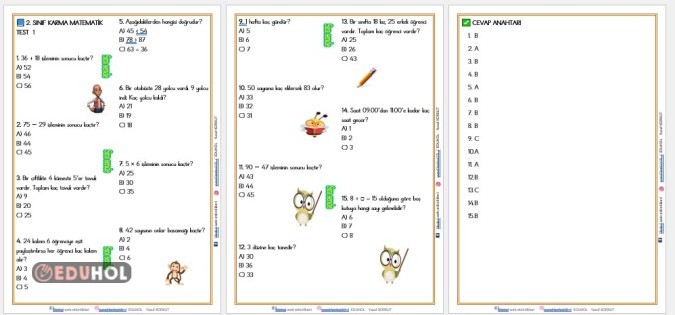 2. MATEMATİK KARMA TEST 1