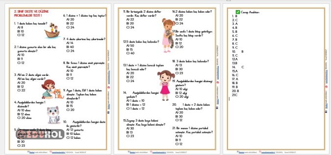 2. SINIF DESTE VE DÜZİNE PROBLEMLERİ TESTİ 1