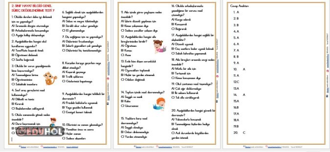 2. SINIF  HAYAT BİLGİSİ GENEL SÜREÇ DEĞERLENDİRME TESTİ 7