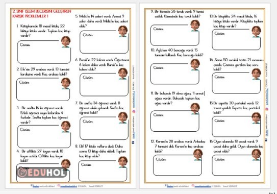 2. SINIF İŞLEM BECERİSİNİ GELİŞTİREN KARIŞIK PROBLEMLER 1