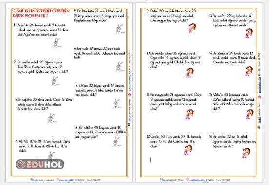 2. SINIF İŞLEM BECERİSİNİ GELİŞTİREN KARIŞIK PROBLEMLER 2