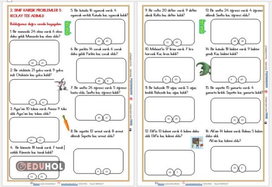 2. SINIF KARIŞIK PROBLEMLER 5  (KOLAY TEK ADIMLI )