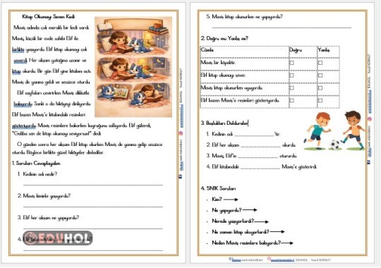 2. SINIF KİTAP OKUMAYI SEVEN KEDİ'' OKUMA ANLAMA METNİ VE DEĞERLENDİRME ETKİNLİĞİ