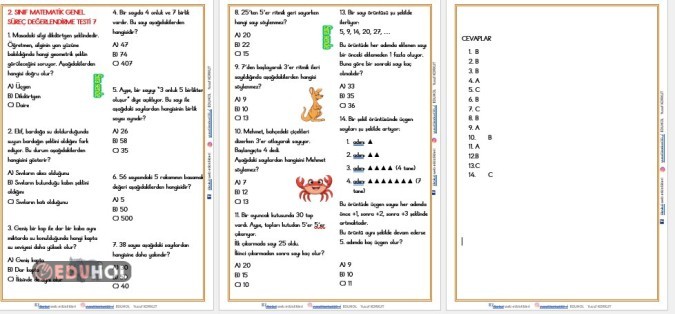 2. SINIF  MATEMATİK GENEL SÜREÇ DEĞERLENDİRME TESTİ 7