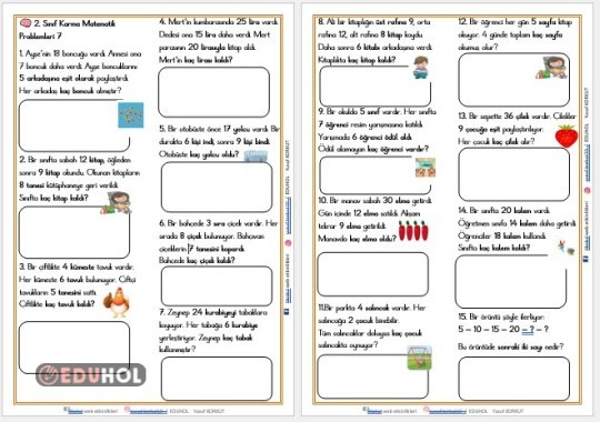 2. SINIF MATEMATİK KARMA PROBLEMLER 7