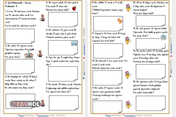 2. SINIF MATEMATİK KARMA PROBLEMLER 9