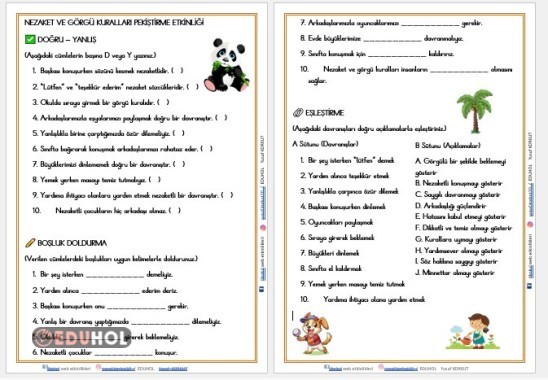 2. SINIF  NEZAKET VE GÖRGÜ KURALLARI PEKİŞTİRME ETKİNLİĞİ