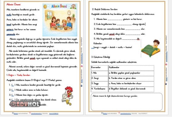 2. SINIF  ''AİLENİN ÖNEMİ  ''OKUMA ANLAMA METNİ VE DEĞERLENDİRME ETKİNLİĞİ