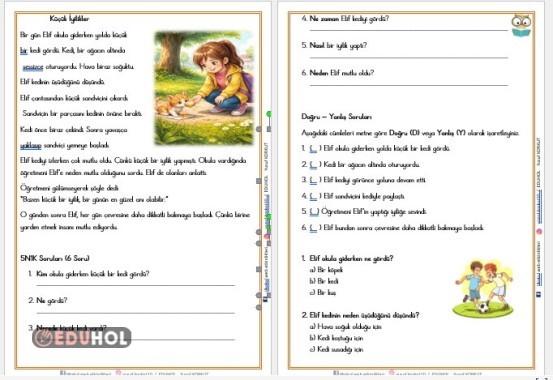 2. SINIF ''KÜÇÜK İYİLİKLER ''OKUMA ANLAMA METNİ  VE DEĞERLENDİRME EETKİNLİĞİ