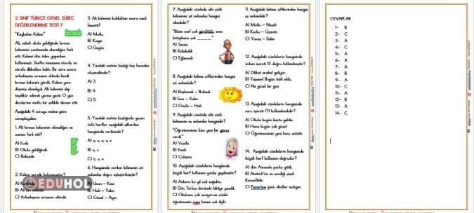 2. SINIF  TÜRKÇE  GENEL SÜREÇ DEĞERLENDİRME TESTİ 7
