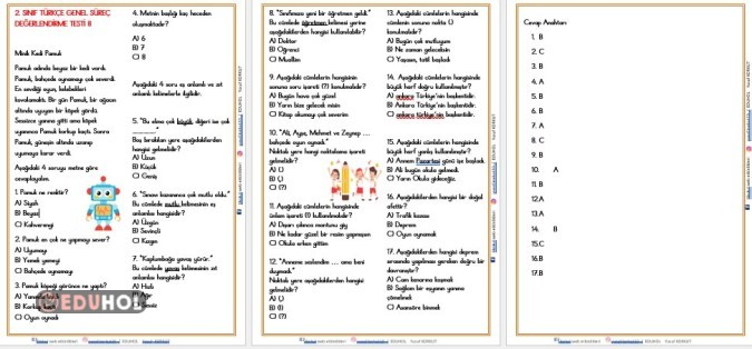 2. SINIF  TÜRKÇE GENEL SÜREÇ DEĞERLENDİRME TESTİ 8