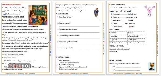 2.SINIF ''ÇOCUKLARIN GİZLİ HAZİNESİ'' OKUMA ANLAM METNİ VE DEĞERLENDİRME ETKİNLİĞİ