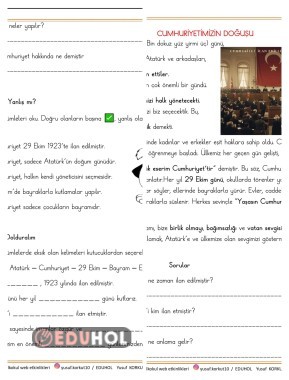 CUMHURİYETİMİZİN DOĞUŞU OKUMA ANLAMA VE DEĞERLENDİRME ETKİNLİĞİ -
