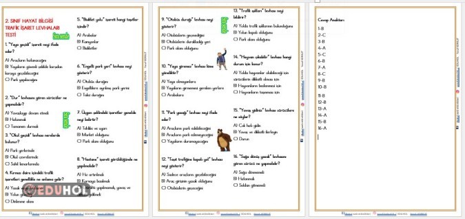 HAYAT BİLGİSİ-TARFİK İŞARET LEVHALARI TESTİ 1