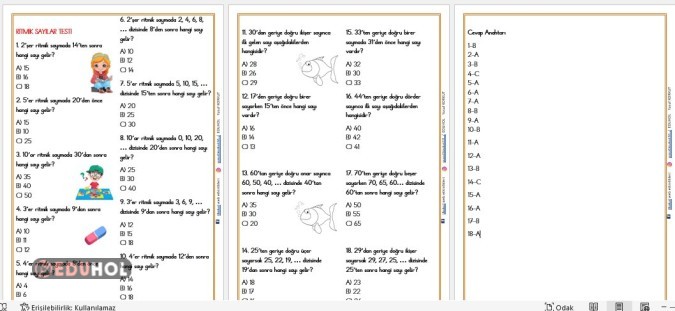 RİTMİK SAYILAR (İLERİ-GERİ) TESTİ