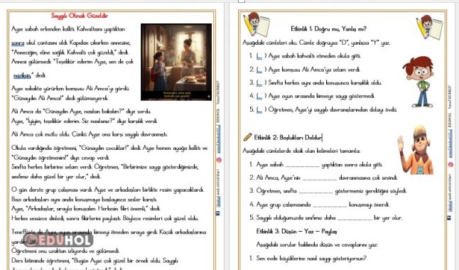 ''SAYGILI OLMAK ''OKUMA ANLAMA VE DEĞERLENDİRME ETKİNLİĞİ